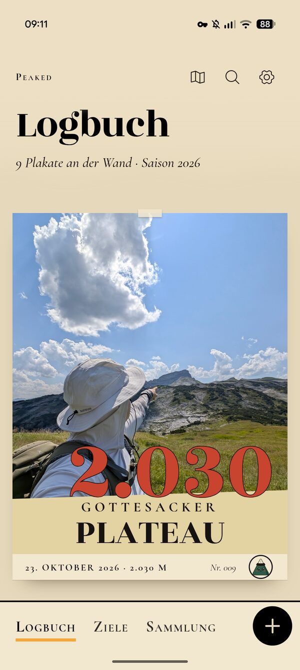 Peaked im Logbuch: das Gottesacker-Plateau als neuestes Plakat